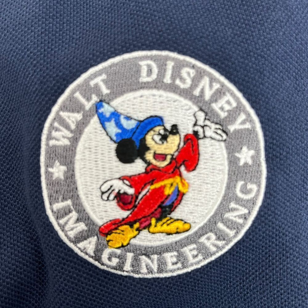 Disney Park Eddie Bauer Men's Medium Blue 100% Cotton Pique Polo Shirt WDI Patch - Picture 6 of 11